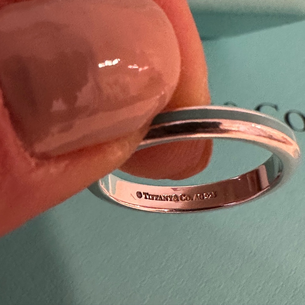 Tiffany & Co. Blue Enamel Stripe Narrow Band Ring Sterling Silver